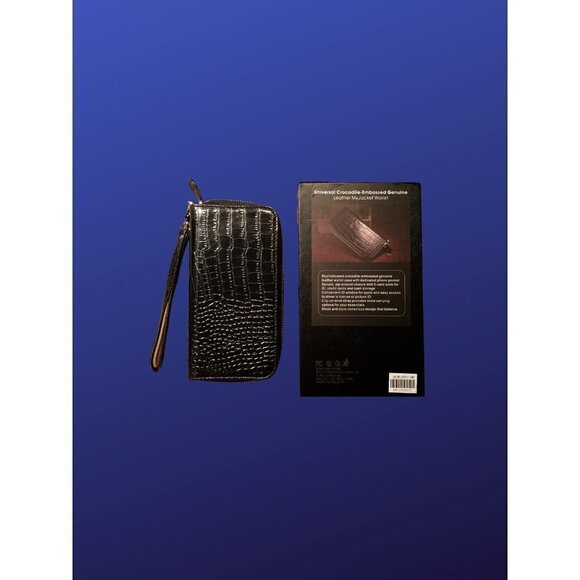 𝅺MYBAT Crocodile-Embossed Genuine Leather MyJacket Wallet Wristlet, Black, NWT - Picture 2 of 10